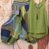 Clothing Azzlee | Casual Style Plaid Printed V-Neck Sleeveless Two Piece Suit Green