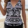 Clothing Azzlee Tankini | Plunging Neck Printed Tankini Set Black&White