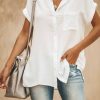 Clothing Azzlee Blouse & Shirts | Casual Short Sleeve Collared Tops Solid Color Shirts With Pocket