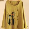 Clothing Azzlee Sweatshirt & Hoodies | Cat Print Buttons Casual O-Neck Long Sleeve Blouse Yellow