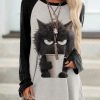 Clothing Azzlee Sweatshirt & Hoodies | Cute Grumpy Cat Print Long Sleeve Tunic Black