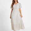 Clothing Azzlee Maxi Dresses | Stripe Pockets V-Neck Short Sleeve Maxi Dress White