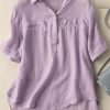 Clothing Azzlee Blouse & Shirts | Solid Color Short Sleeve Casual Loose Blouse Purple