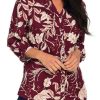 Clothing Azzlee Blouse & Shirts | Printed 3/4 Sleeve V Neck Blouse Rouge Wine