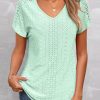 Clothing Azzlee Blouse & Shirts | Casual V Neck Lace Short Sleeve Blouse Mint Green