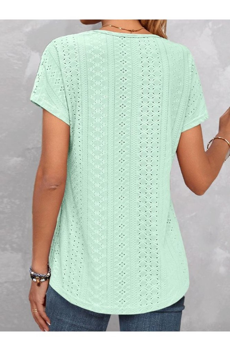 Clothing Azzlee Blouse & Shirts | Casual V Neck Lace Short Sleeve Blouse Mint Green