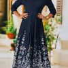 Clothing Azzlee Midi Dresses | Casual Scalloped Neck 3/4 Sleeve Floral Midi Dress Navy Blue