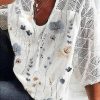 Clothing Azzlee Blouse & Shirts | Casual V Neck Floral Printed Half Sleeve Blouse White