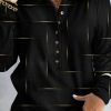 Clothing Azzlee Sweatshirt & Hoodies | V Neck Long Sleeve Button Geometric Pullover Sweatshirt Black