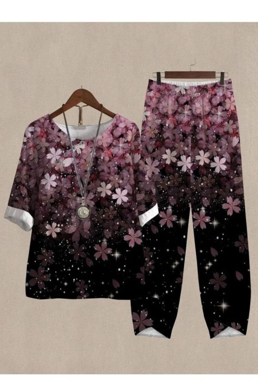 Clothing Azzlee | Casual Round Neck Floral Printed Daily Two Piece Suit As Picture