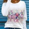 Clothing Azzlee Sweatshirt & Hoodies | Casual Round Neck Floral Printed Long Sleeve Sweatshirts White