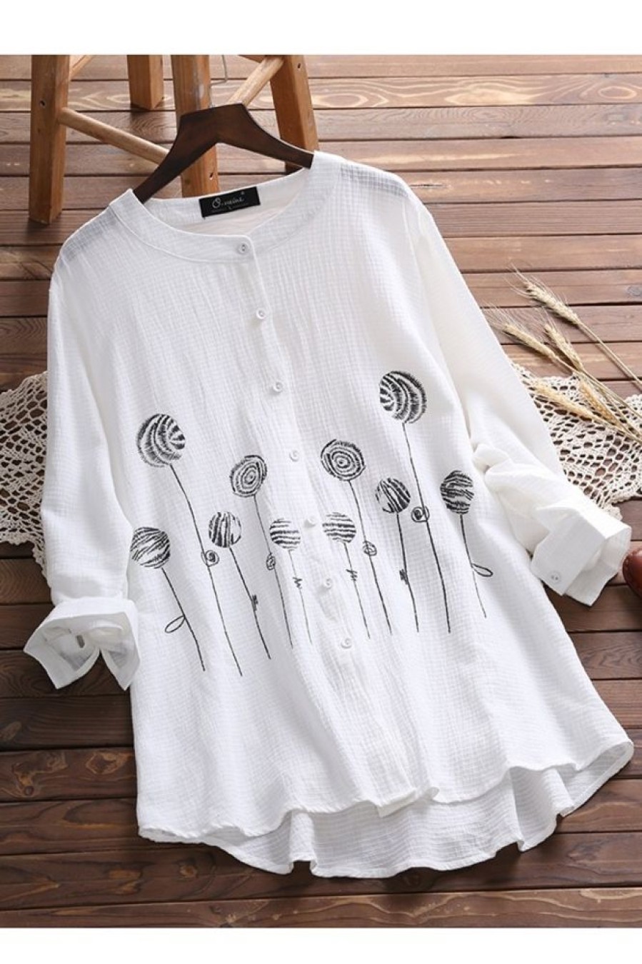 Clothing Azzlee Sweatshirt & Hoodies | Crew Neck Leaf Print Casual Long Sleeve Blouse White