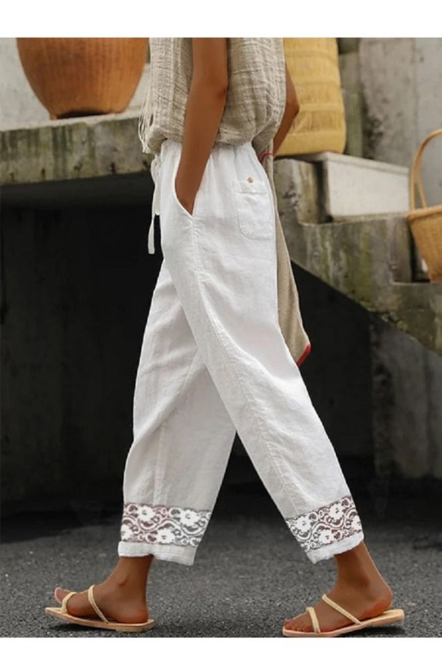 Clothing Azzlee Pants | Casual Solid Lace Elegant Pants White