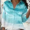 Clothing Azzlee Blouse & Shirts | Casual Graphic Tops Collar Long Sleeve Beach Printed Blouse Blue