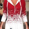 Clothing Azzlee Sweatshirt & Hoodies | Casual V Neck Snowflake Printed Long Sleeve Hoodie Red