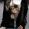 Clothing Azzlee Sweatshirt & Hoodies | Pullover Cat Street Round Neck Long Sleeve Sweatshirt Black