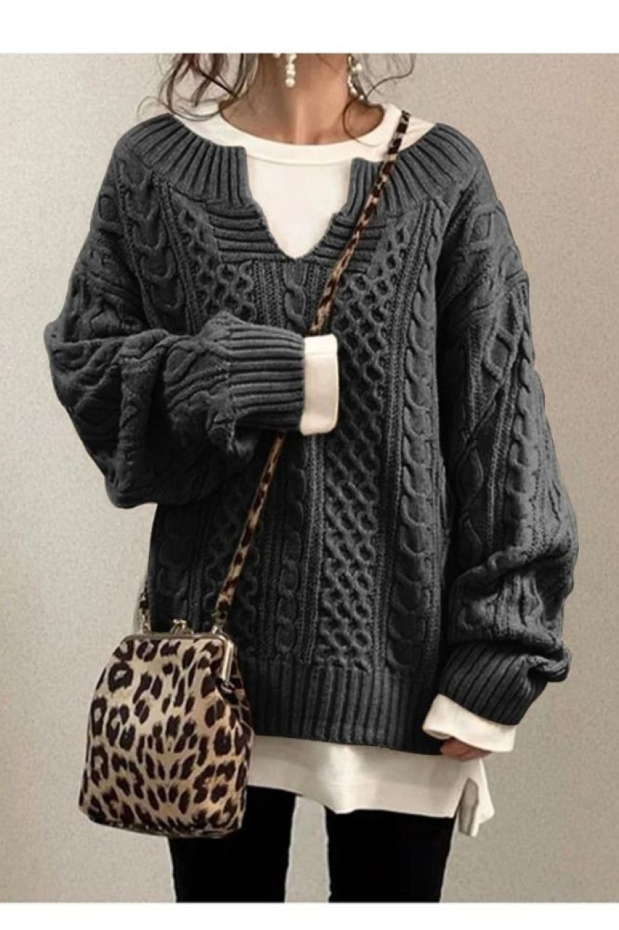 Clothing Azzlee Sweater & Cardigans | Casual Long Sleeve V Neck Solid Sweater Dark Gray