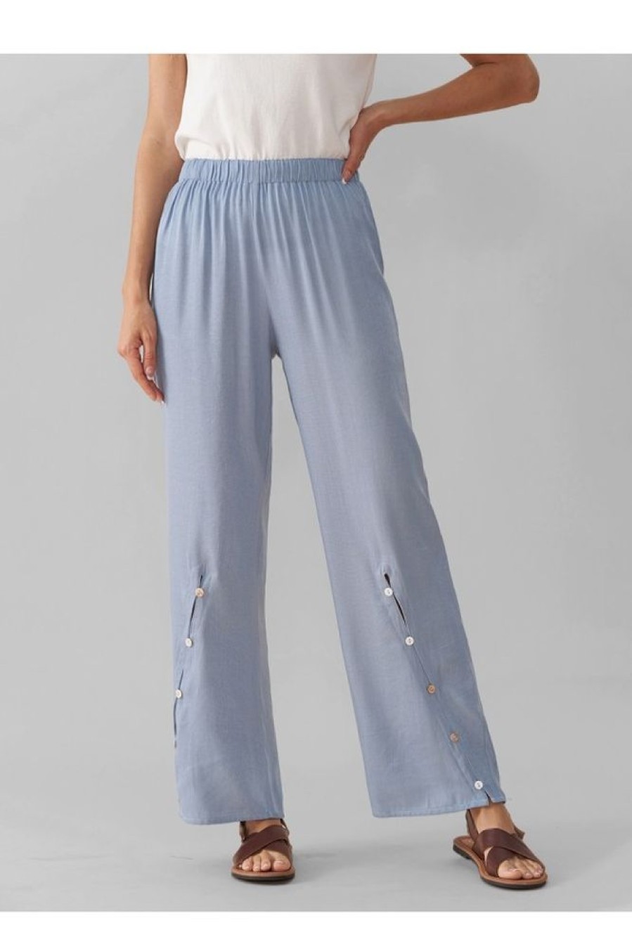 Clothing Azzlee Pants | Solid With Buttons Casual Pants