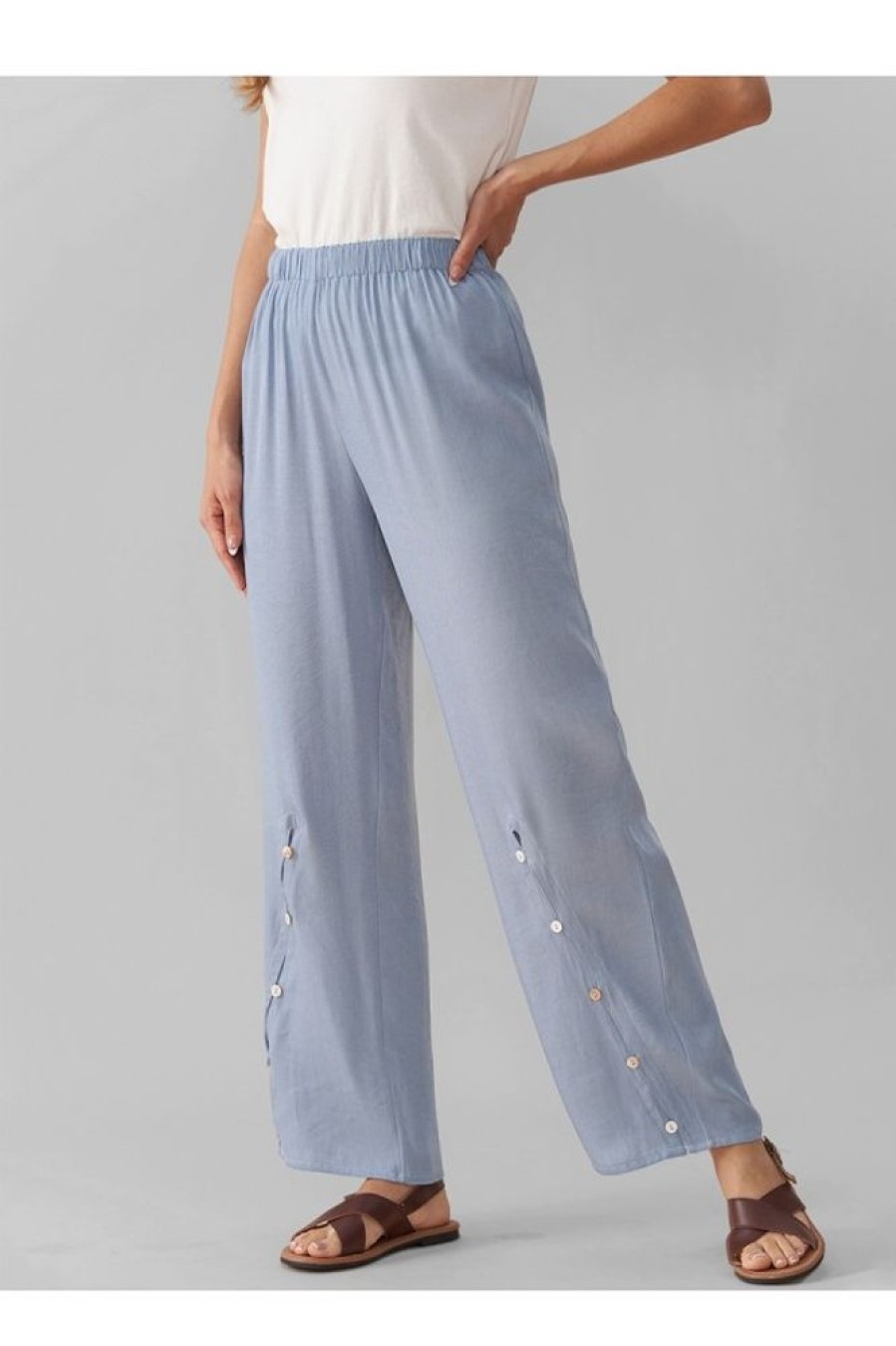 Clothing Azzlee Pants | Solid With Buttons Casual Pants