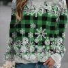 Clothing Azzlee Sweatshirt & Hoodies | Casual Graphic Tops Round Neck Long Sleeve Snowflake Printed Xmas Sweatshirts Green