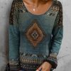 Clothing Azzlee Sweatshirt & Hoodies | Casual Graphic Tops Round Neck Geometric Long Sleeve Sweatshirts Green