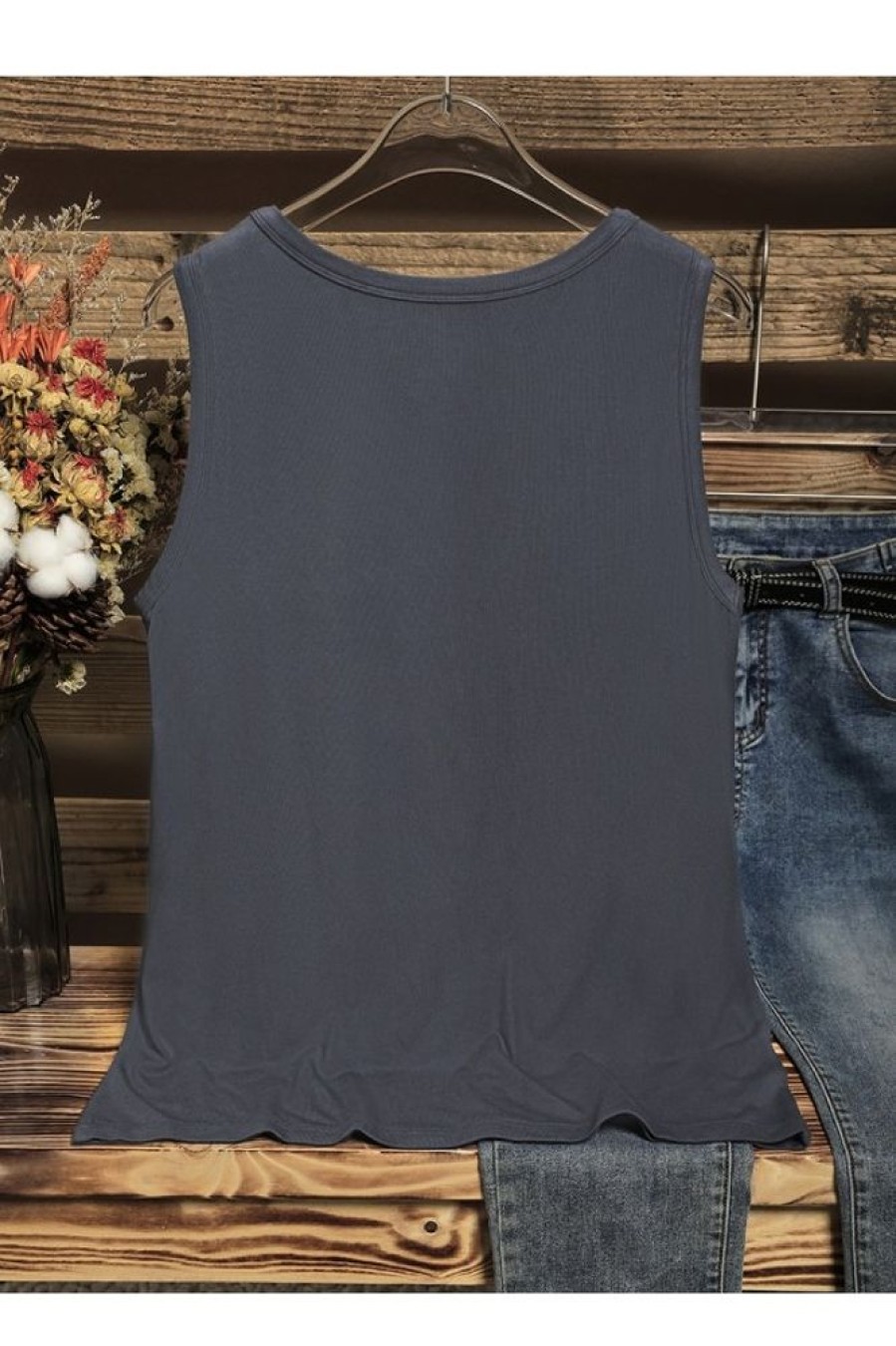 Clothing Azzlee Tanks | Gray Solid Casual V-Neck Sleeveless Tank Grey