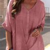 Clothing Azzlee Blouse & Shirts | Casual V Neck Soild Half Sleeve Blouse Coral