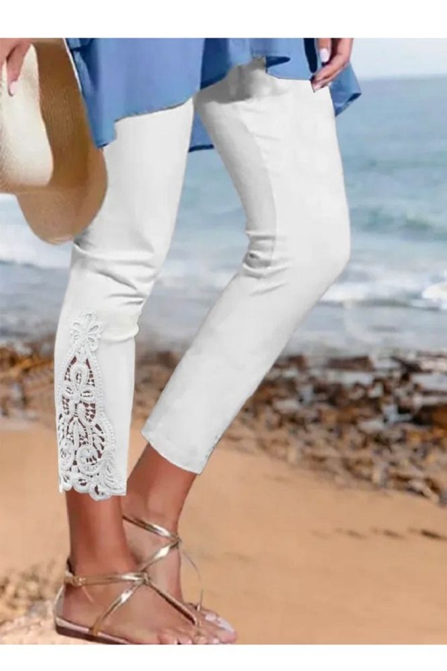 Clothing Azzlee Pants | Casual Solid Lace Legging Pants White