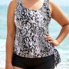 Clothing Azzlee Tankini | Plus Size Dew Drops Side Tie Blouson Tankini With Cargo Shorts Multi