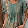 Clothing Azzlee Blouse & Shirts | Casual Round Neck Floral Printed Short Sleeve Blouse Green