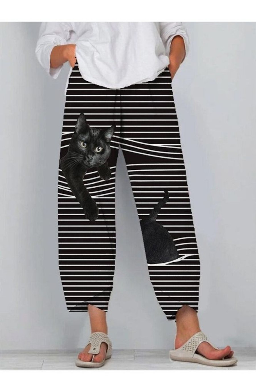 Clothing Azzlee Pants | Casual Animal Summer Pants With Pockets Grey