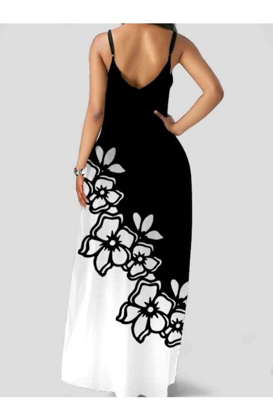 Clothing Azzlee Maxi Dresses | Casual Floral Printed Spaghetti Strap Maxi Dress Color Block