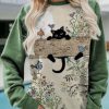 Clothing Azzlee Sweatshirt & Hoodies | Casual Graphic Tops Round Neck Cat Printed Long Sleeve Sweatshirts Green