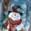 Clothing Azzlee Sweatshirt & Hoodies | Christmas Snowman Print Crew Neck Long Sleeve Sweatshirt Blue