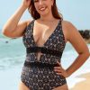 Clothing Azzlee Plus Size | Plus Size Mesh Deep V-Neck Adjustable Straps One Piece Black