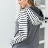 Clothing Azzlee Sweatshirt & Hoodies | Stripe Splicing Hoodie Sweatshirt Grey