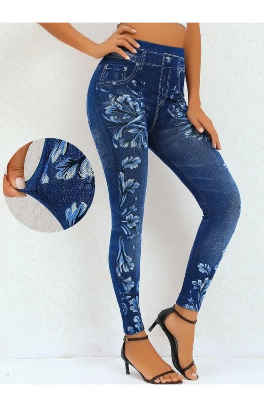 Clothing Azzlee Jeans & Denim | Casual Floral Printed Pants Denim Blue