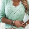 Clothing Azzlee Sweater & Cardigans | Casual Tops V-Neck Long Sleeve Solid Sweater Green