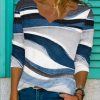 Clothing Azzlee Sweatshirt & Hoodies | Casual V Neck Stripe Long Sleeve Blouse Multicolor