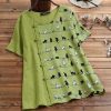 Clothing Azzlee Blouse & Shirts | Short Sleeve Cat Printed Blouse Green