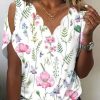 Clothing Azzlee Blouse & Shirts | Casual V Neck Floral Printed Short Sleeve Blouse White