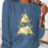 Clothing Azzlee Sweatshirt & Hoodies | Casual Graphic Tops Round Neck Christmas Tree Printed Long Sleeve Xmas Sweatshirts Blue