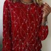 Clothing Azzlee Sweatshirt & Hoodies | Casual Round Neck Printed Long Sleeve Blouse Red