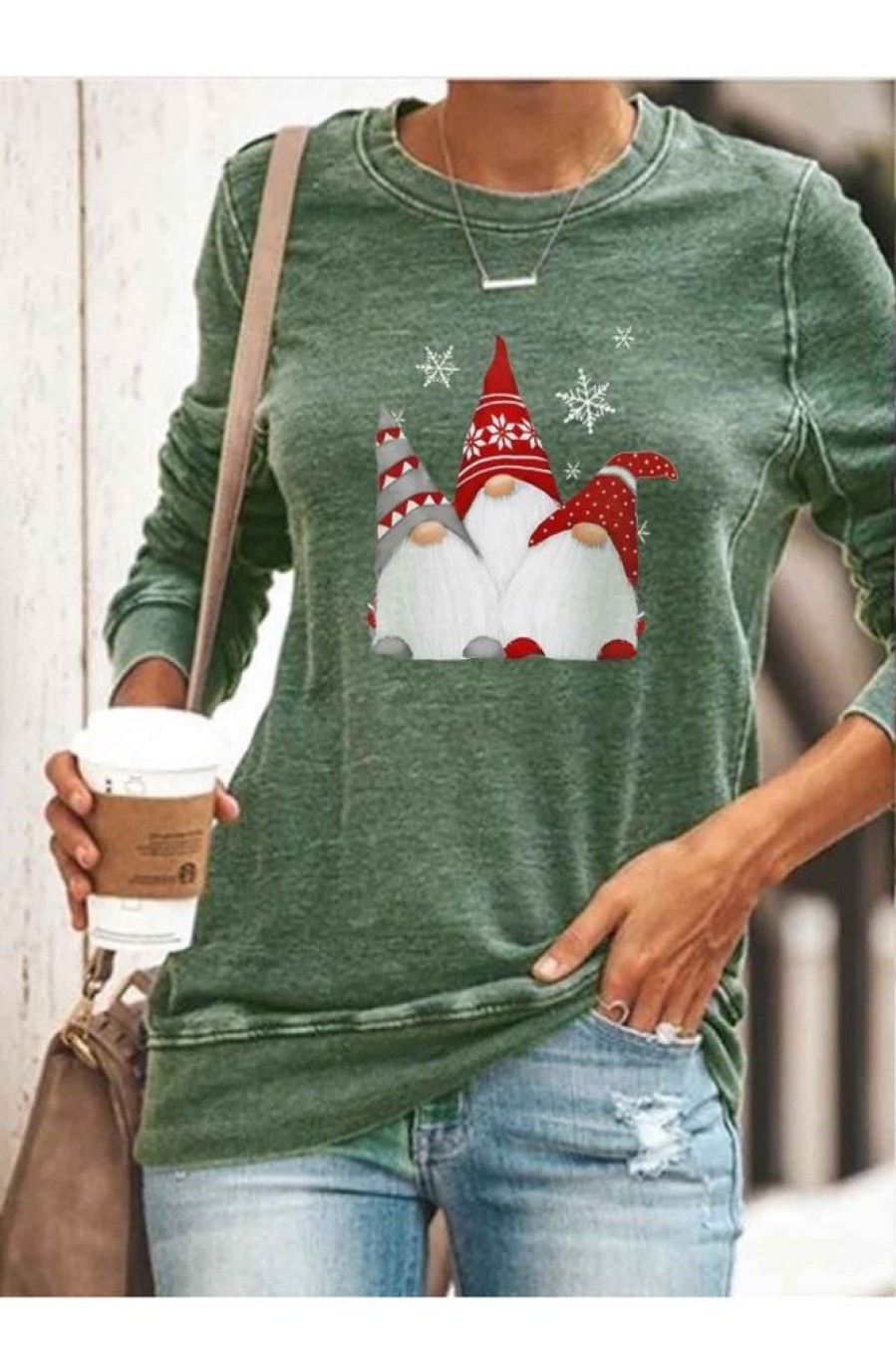 Clothing Azzlee Sweatshirt & Hoodies | Casual Graphic Tops Round Neck Long Sleeve Christmas Gnomes Printed Sweatshirts