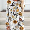 Clothing Azzlee Sweatshirt & Hoodies | Casual Graphic Tops Round Neck Long Sleeve Halloween Printed Sweatshirts White