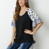 Clothing Azzlee Blouse & Shirts | Leopard Print Patchwork V-Neck Half Sleeve Blouse Black