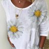 Clothing Azzlee Blouse & Shirts | Casual Sunflower Printed Round Neck Blouse