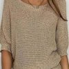 Clothing Azzlee Sweater & Cardigans | Casual Round Neck Solid Half Sleeve Sweater Gold