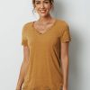 Clothing Azzlee Blouse & Shirts | Solid Embroidery V-Neck Short Sleeve T-Shirts