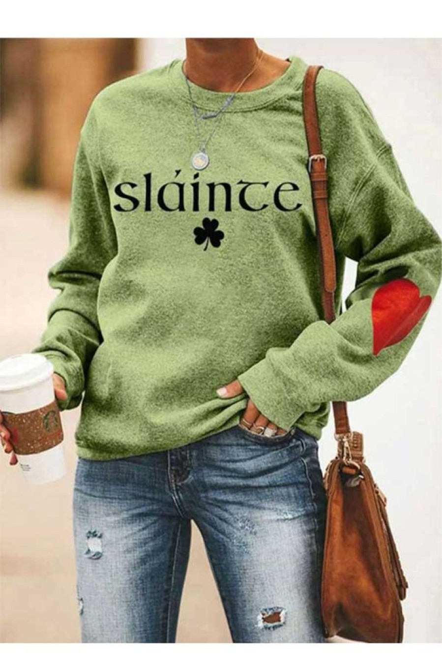 Clothing Azzlee Sweatshirt & Hoodies | Slainte St. Patrick'S Day Print Casual Sweatshirt Green